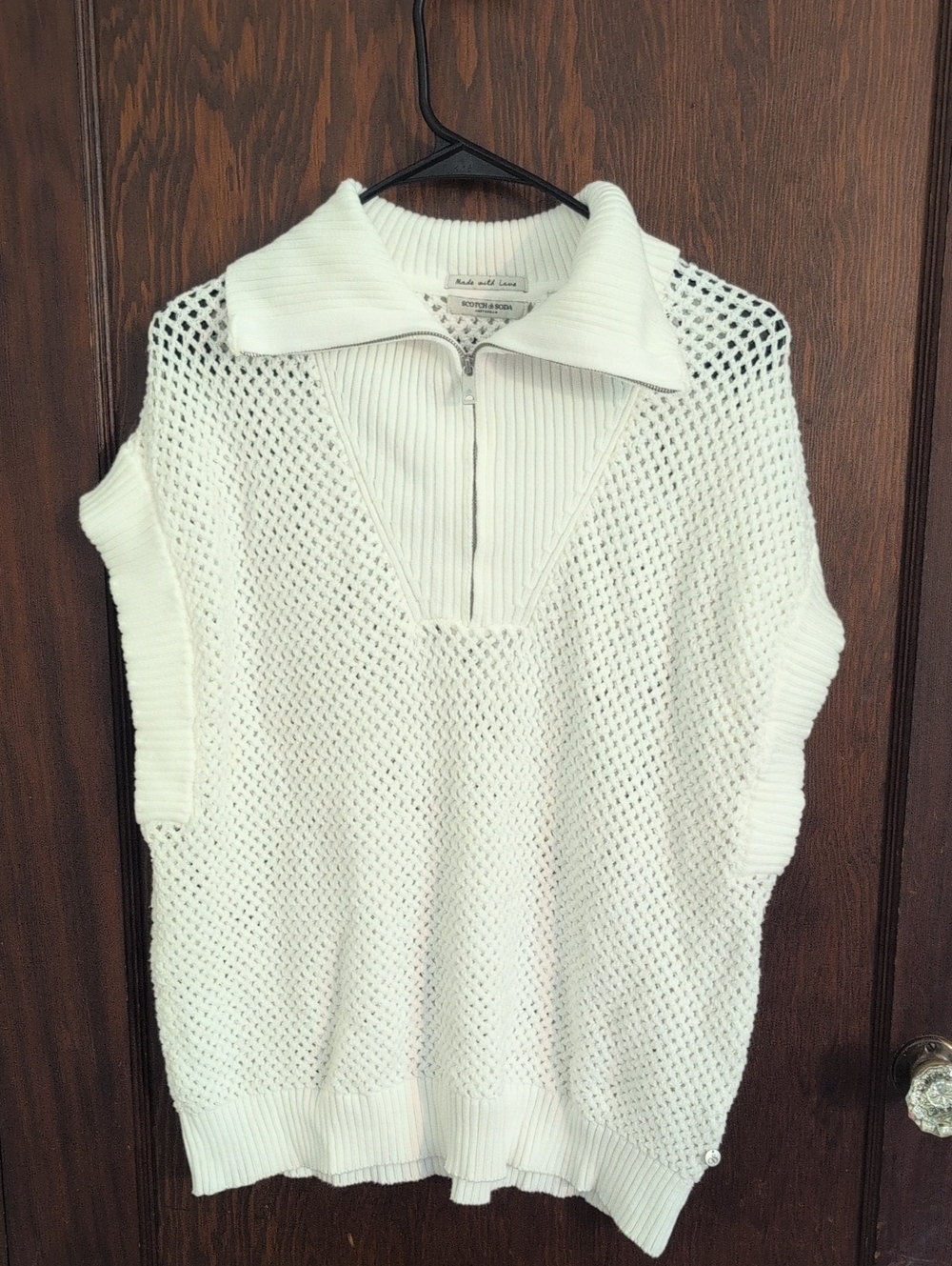 Scotch & Soda Off-White Open-Knit Zip-Collar Sweater Vest - Picture 1 of 6